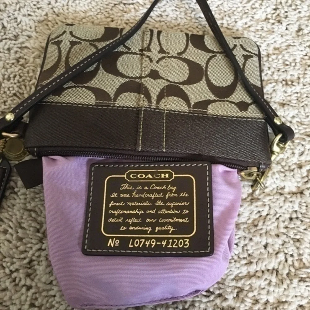 Coach Khaki signature stripe wristlet